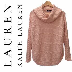 Lauren Ralph Lauren Womens Large Pink Cable Knit Cowl Knit Long Sleeve Sweater